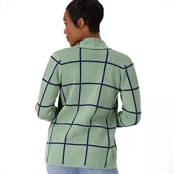 Denim & Co. Jacquard OneButton Sweater Coat XS Navy Blue Red Pockets A547123NEW - Picture 3 of 5